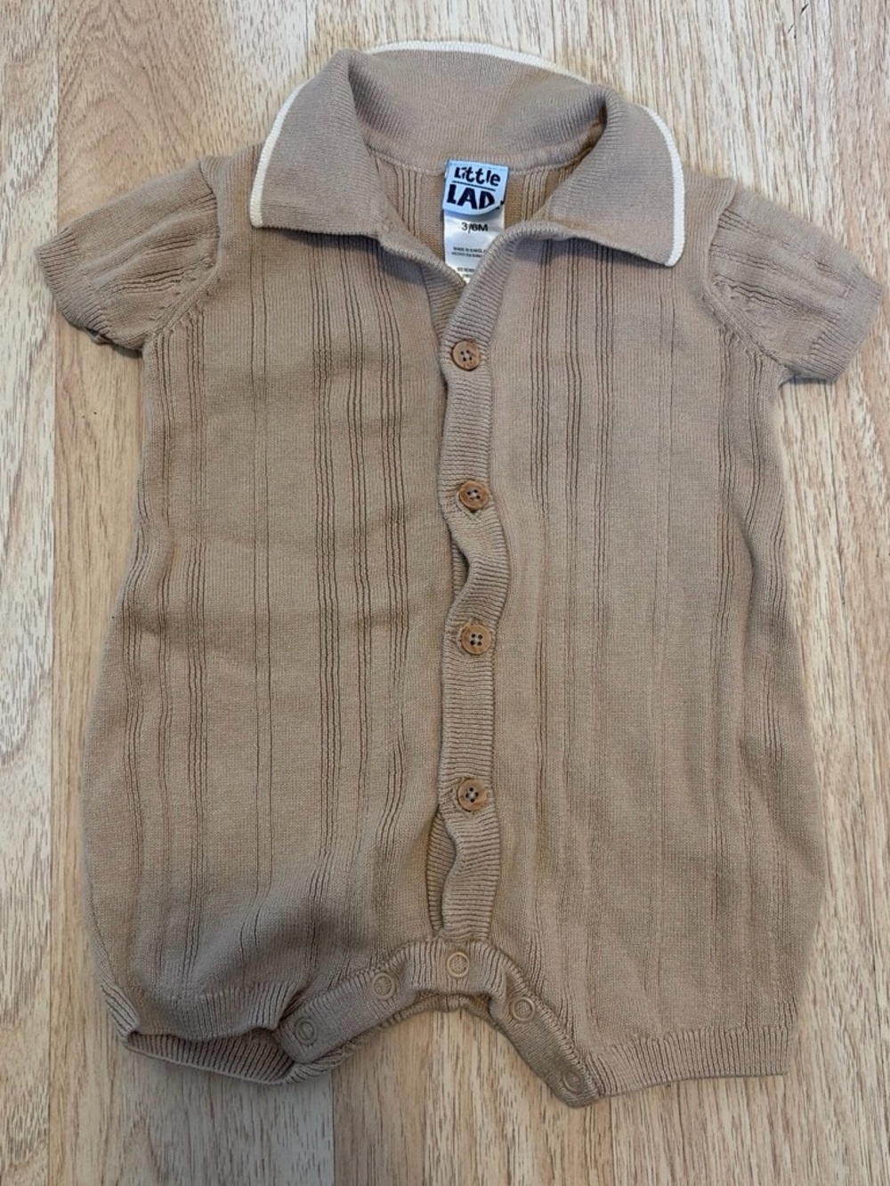 Little Lad Tan Knit Button-Front Baby One-Piece